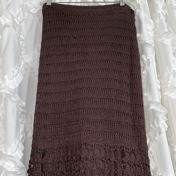 Chico's Dresses & Skirts - Chicos chocolate Brown knit lace maxi skirt thick and lined